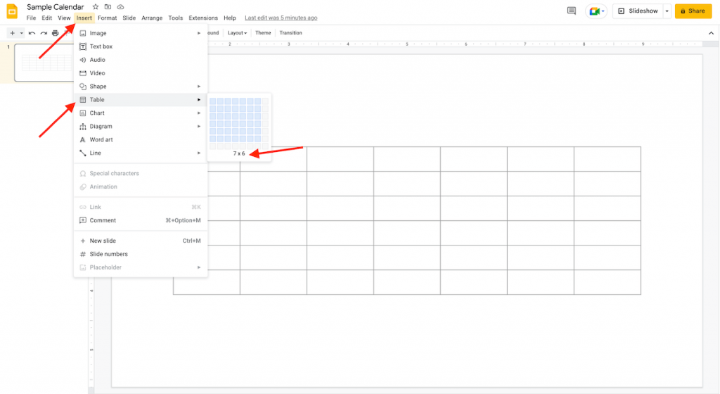 Insert table in Google Slides