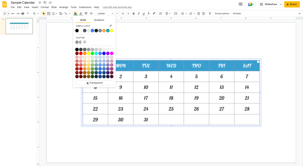 Table background color change in Google Slides