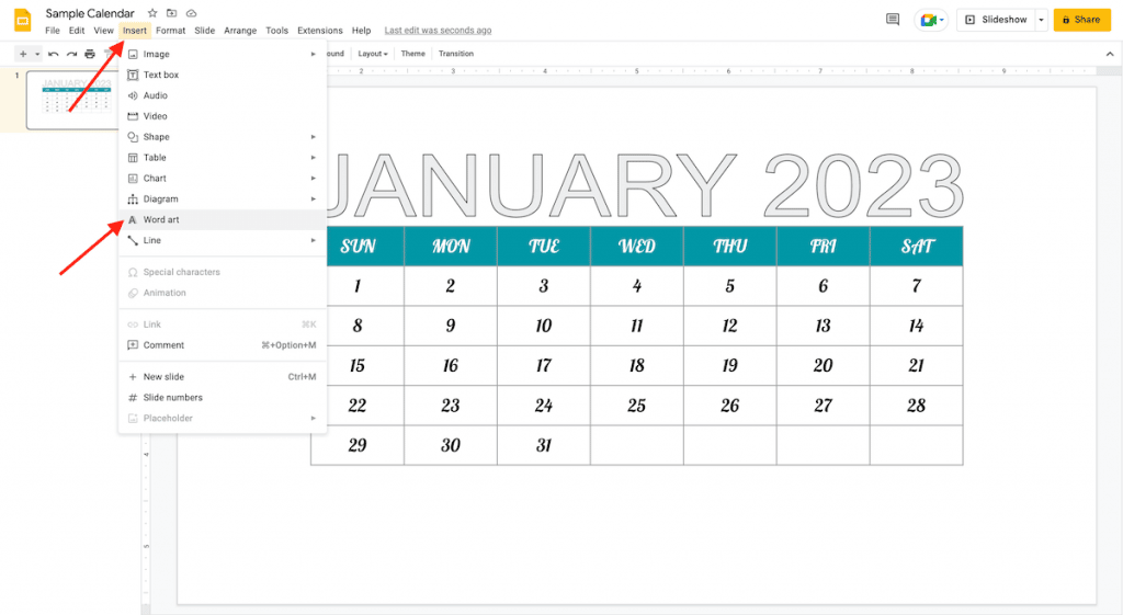 Insert word art in Google Slides