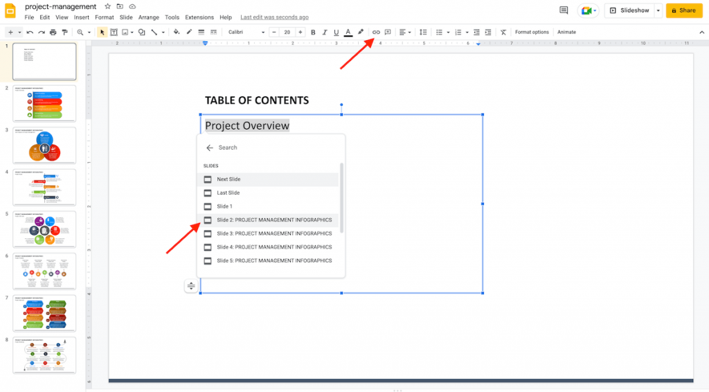 Insert table of content in Google Slides