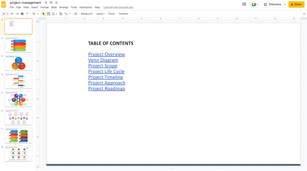 Table of Contents in Google Slides