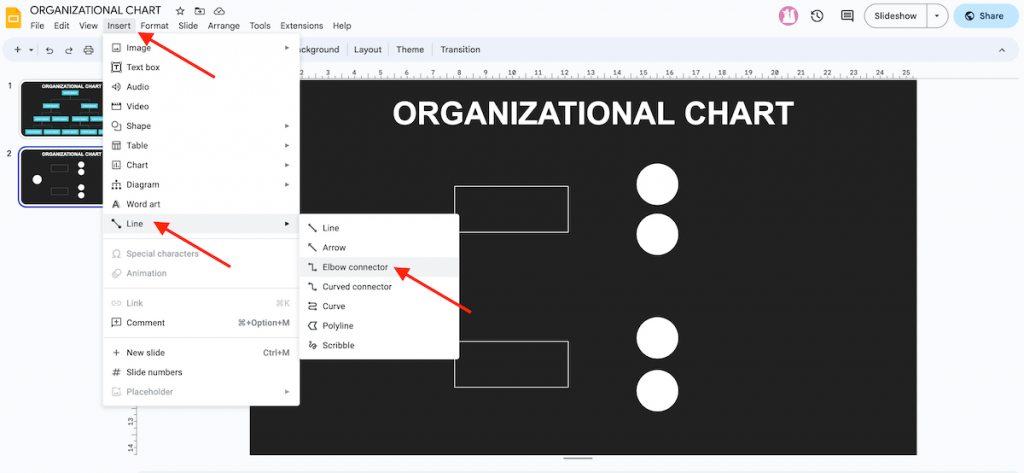 Insert Elbow Connector in Google Slides