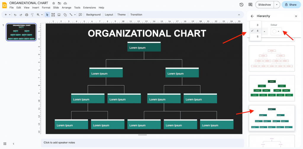 Change Layers and Color in Organizational Chart
