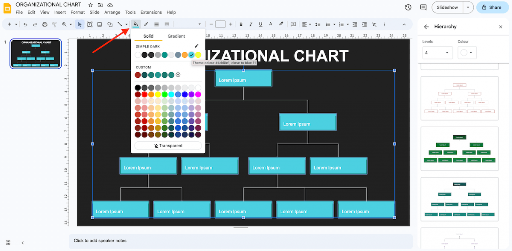 Modify Organizational Chart Element in Google Slides