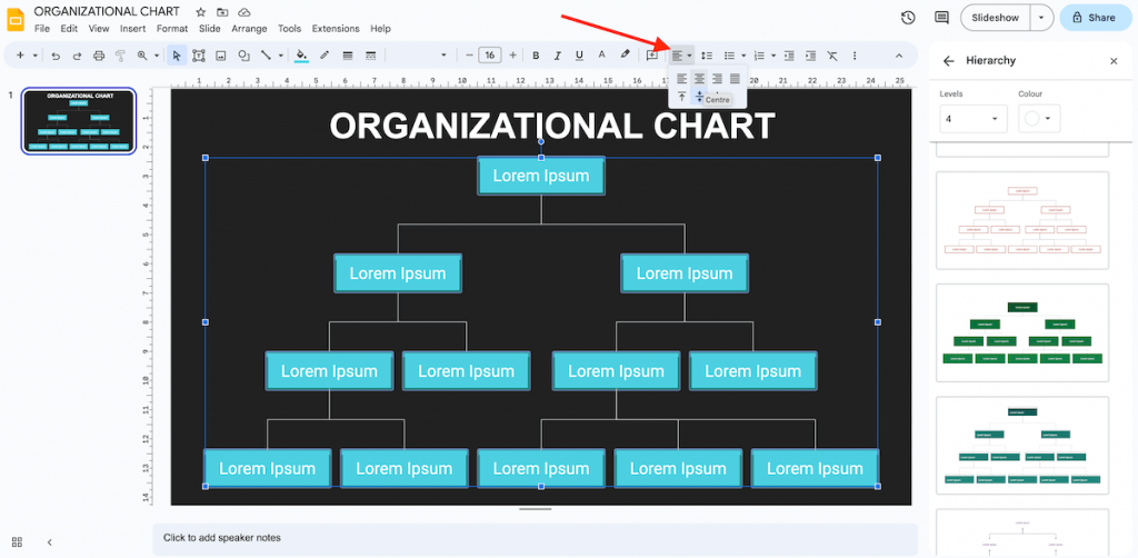 Modify Organizational Chart Alignment in Google Slides