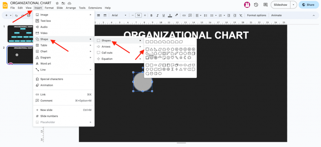 Insert Oval Shape in Google Slides