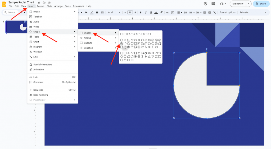 Insert Pie Shape in Google Slides