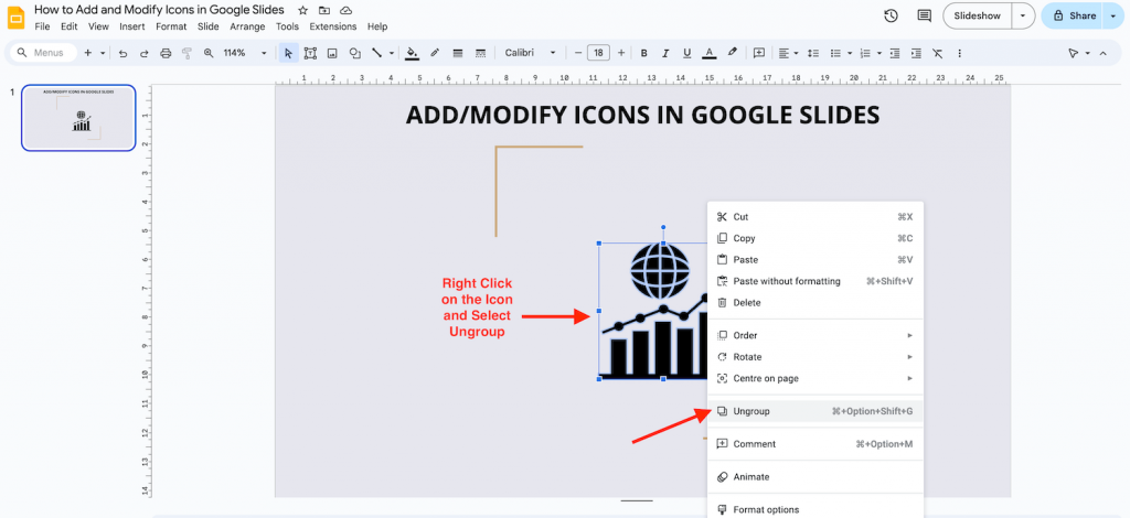 ungroup an icon in google slides
