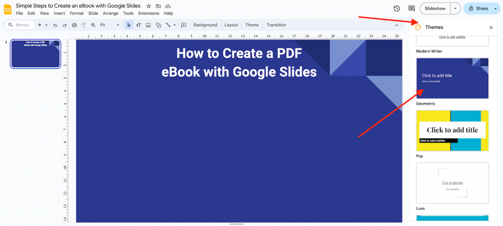 Select a theme in Google Slides