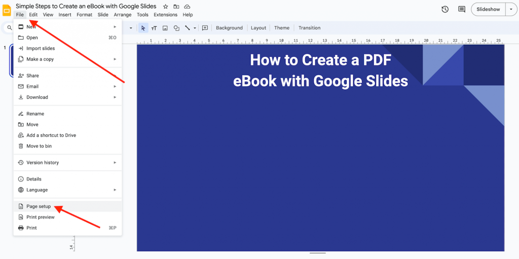 Page Setup in Google Slides