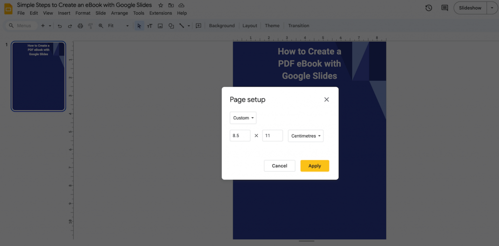 eBook Page Setup in Google Slides