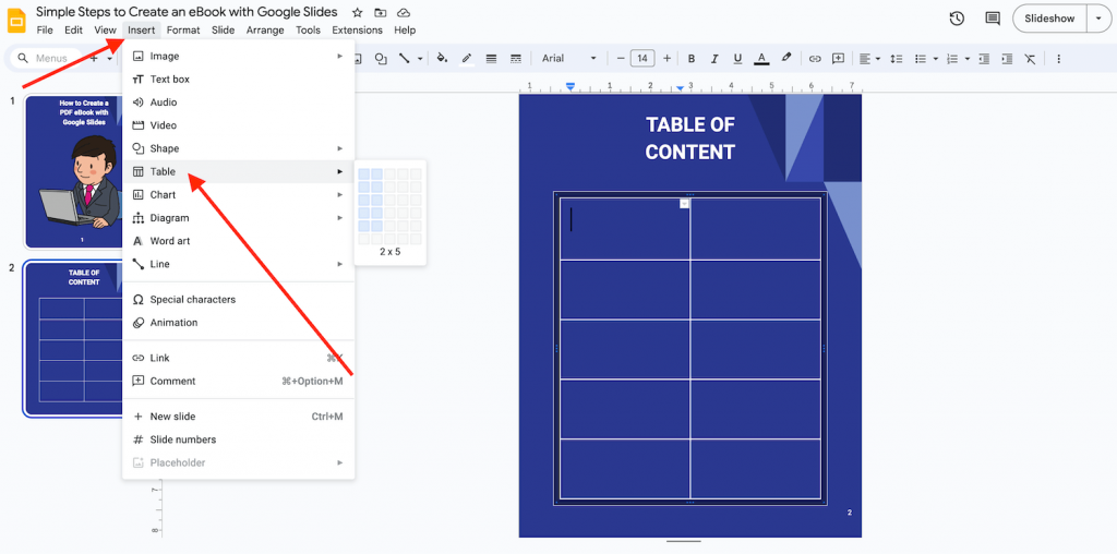 Insert a Table in Google Slides
