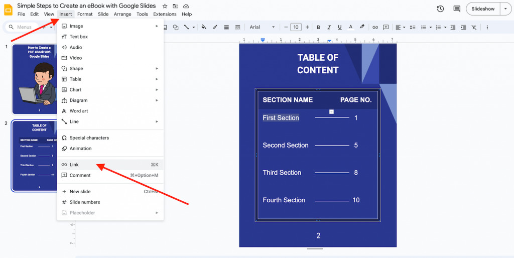Insert a link in Google Slides