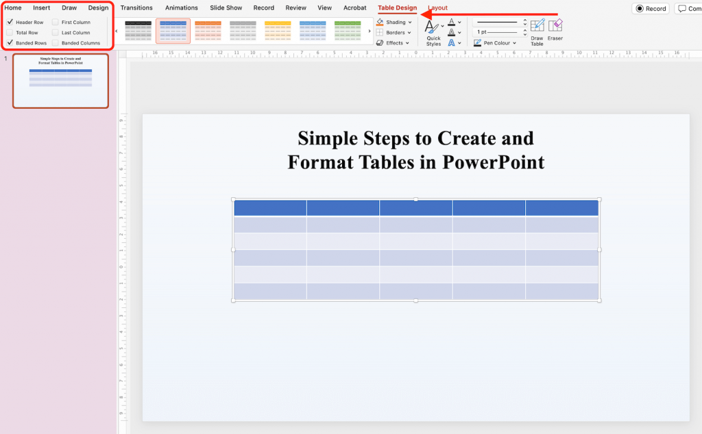 Table Options in PowerPoint