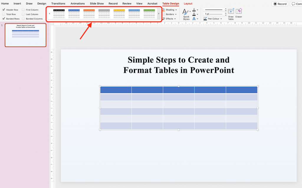 Tables in PowerPoint