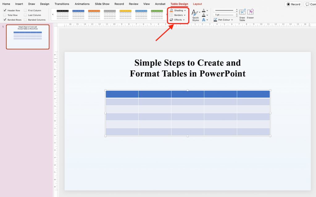 Color Options in PowerPoint Table