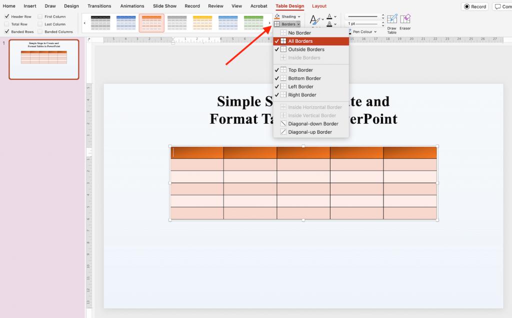 Borders in PowerPoint Table