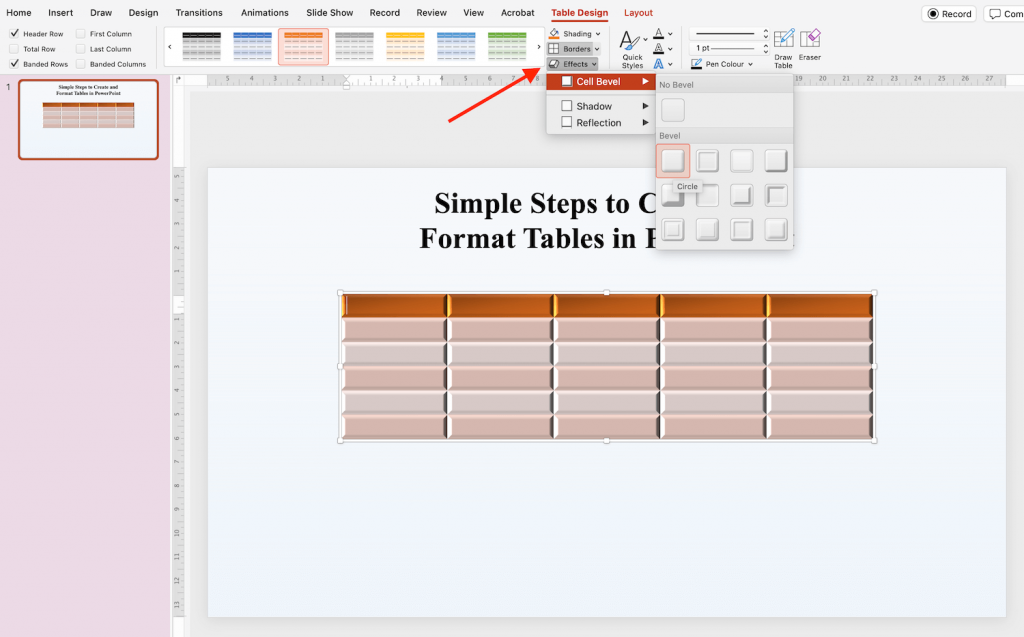 Effects in PowerPoint Table