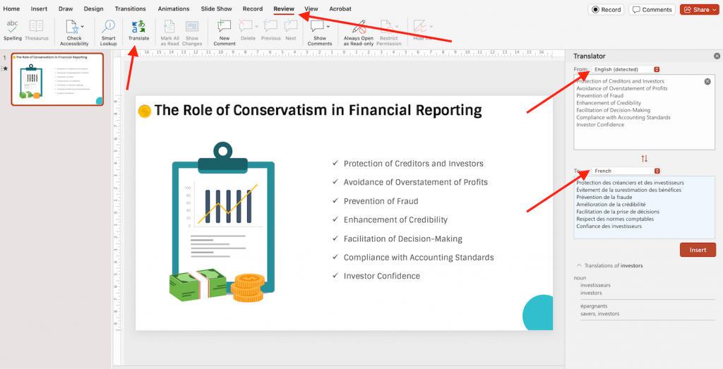 Translation in PowerPoint