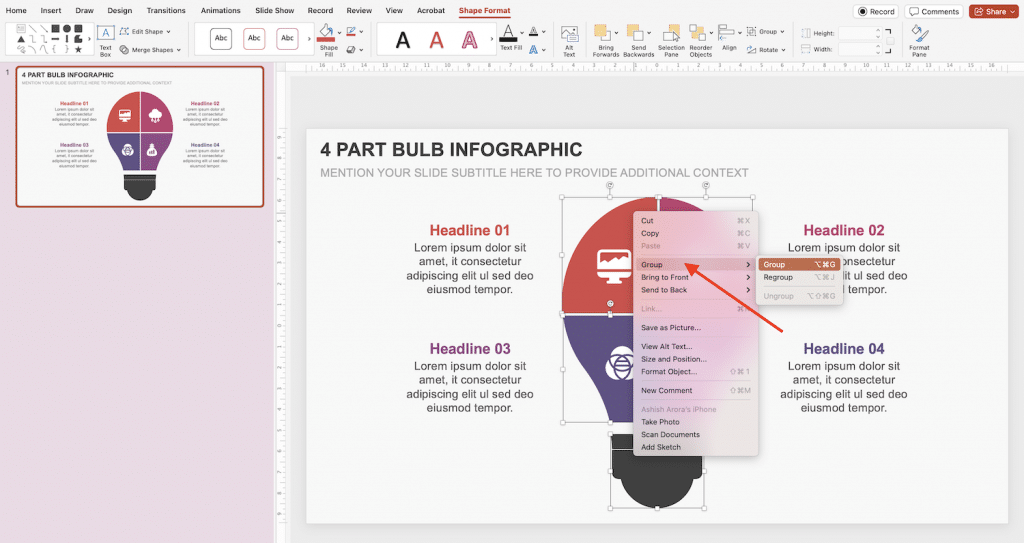 Group Elements in PowerPoint (By Right Click Option)