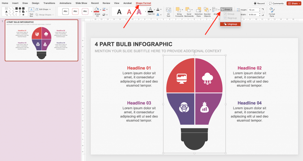 Ungroup Elements in PowerPoint