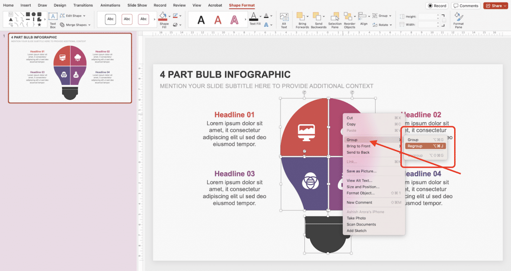 Regroup Elements in PowerPoint (By Right Click Option)
