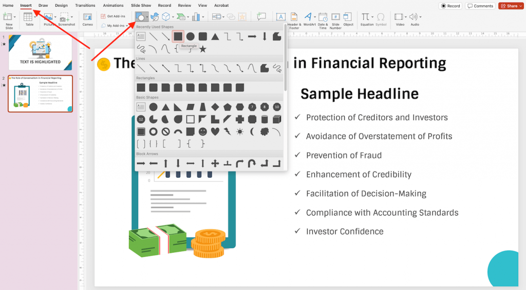Highlight text in PowerPoint using a shape - 1