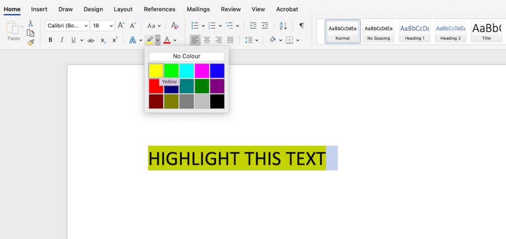 Highlight text using Microsoft Word